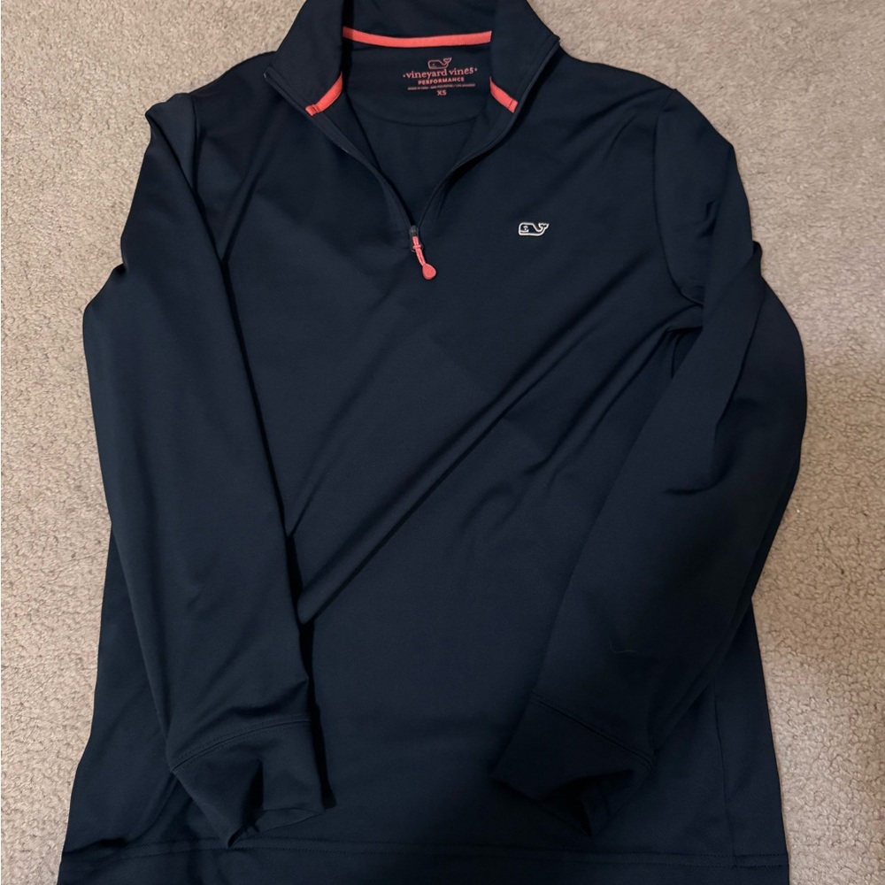 Vineyard Vines Navy Quarter-Zip Pullover with Coral Accents